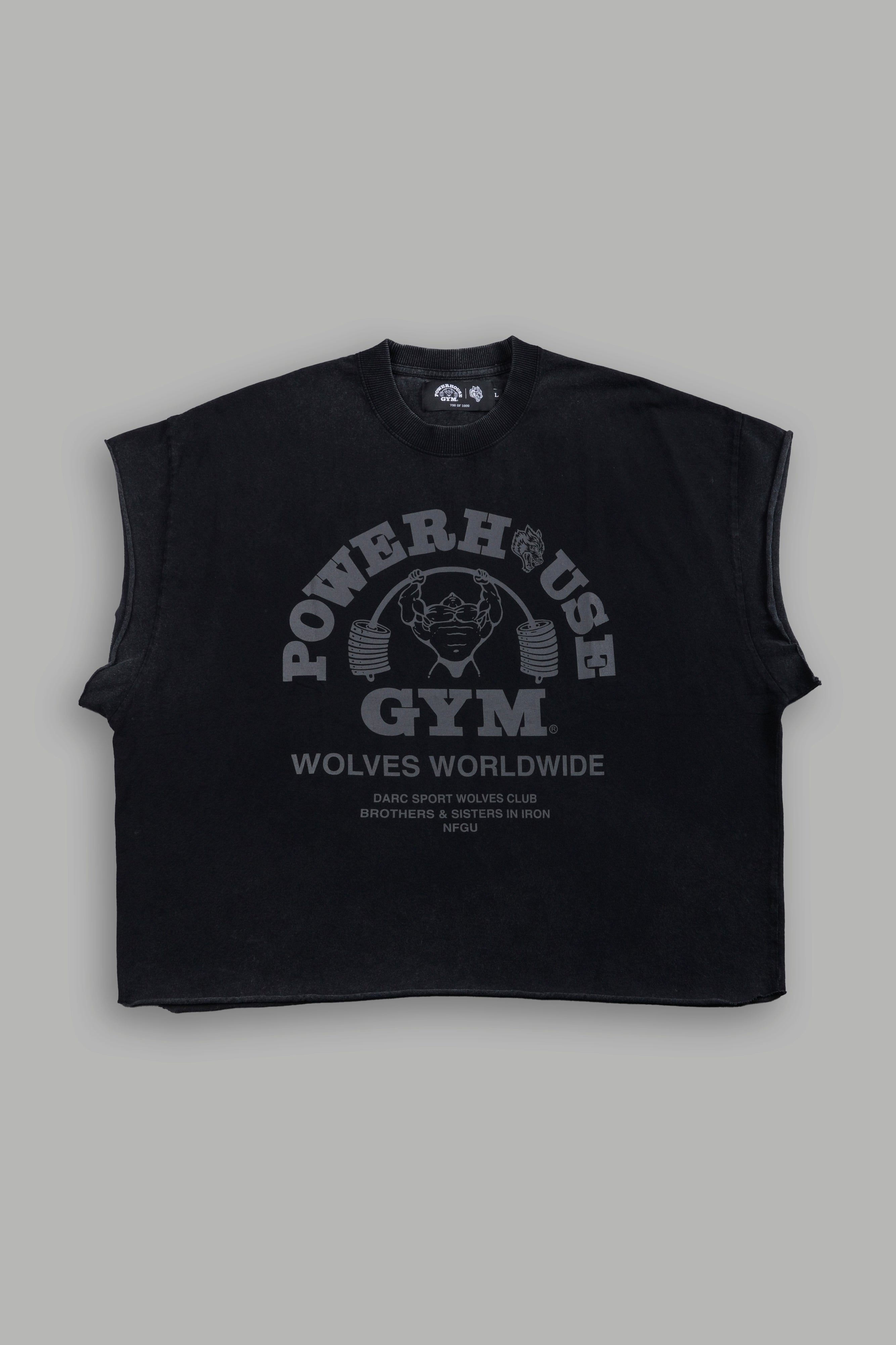 Powerhouse of the Wolves Grunge Cut-Off Tee in Black – DarcSport