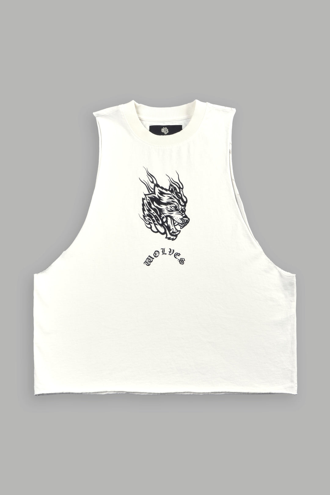 Okami Inferno Grunge Raw Hem Box Cut Tommy Muscle Tee in Cream
