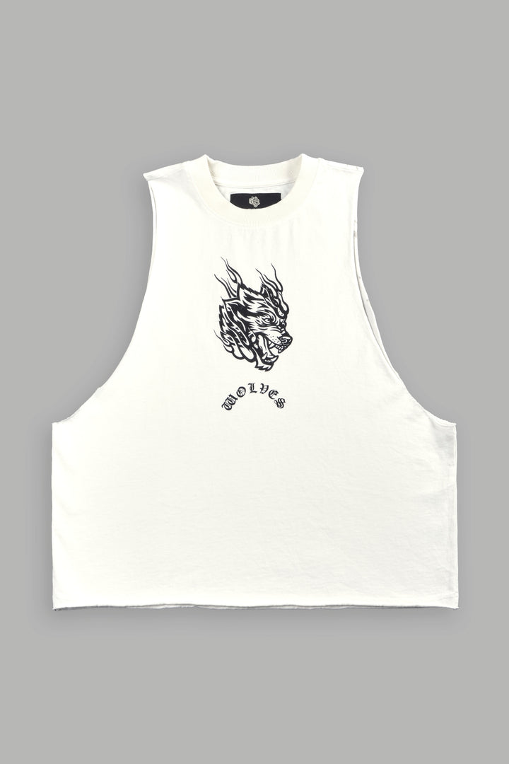 Okami Inferno Grunge Raw Hem Box Cut Tommy Muscle Tee in Cream