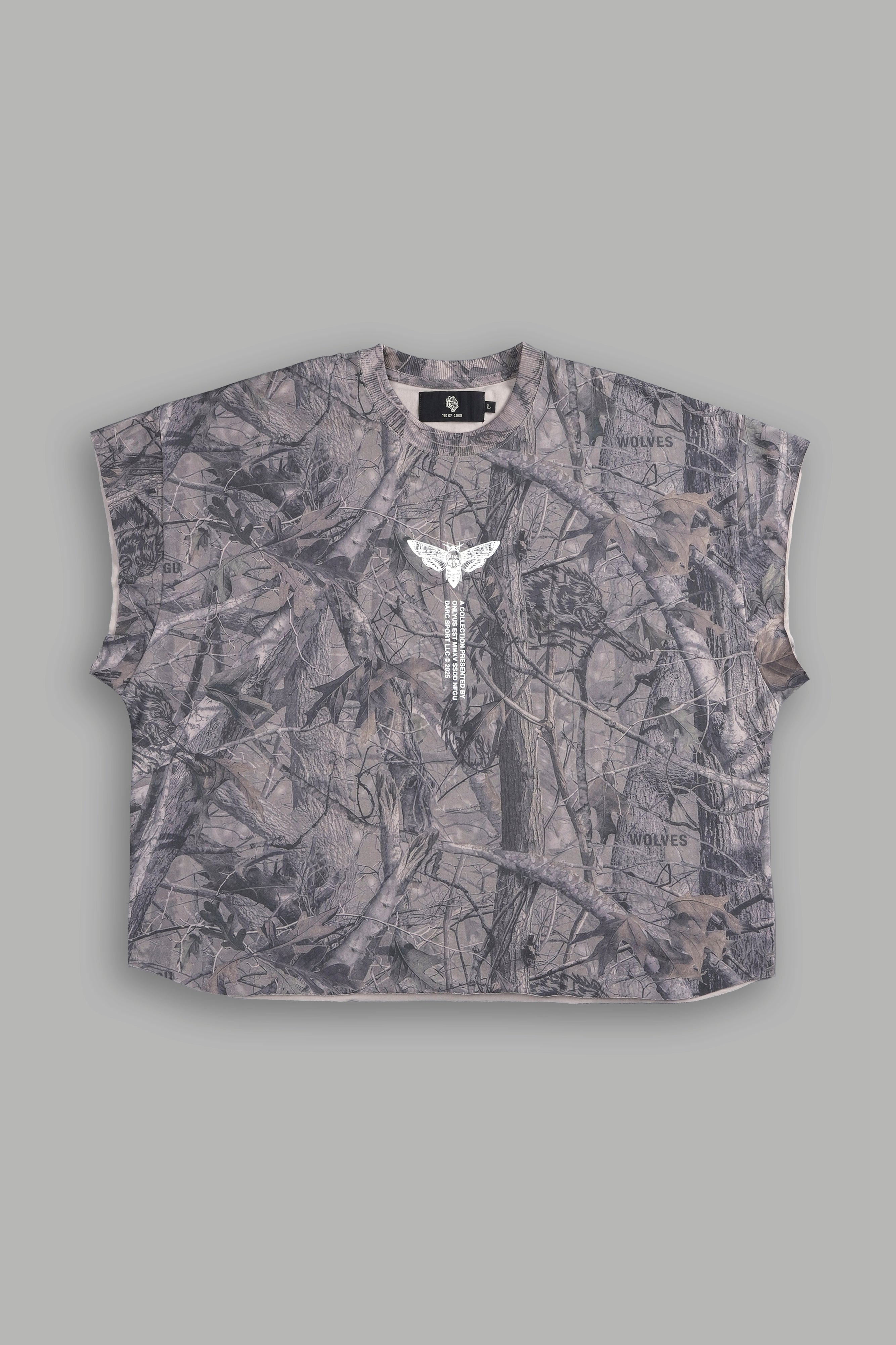 From The Top "Grunge" Cut Off Tee in Driftwood Wolf Forest Camo