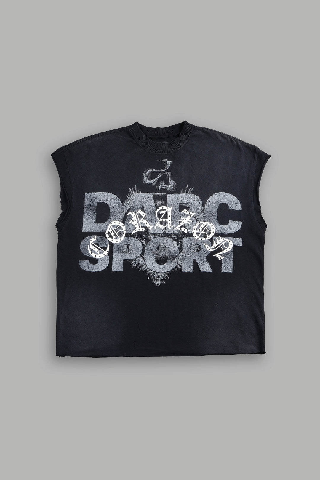 Ds Corazon Grunge Cut-Off Tee In Black Sun Fade