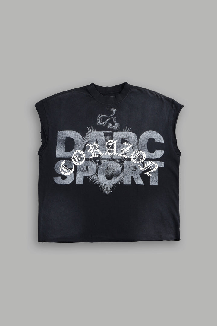 Ds Corazon Grunge Cut-Off Tee In Black Sun Fade