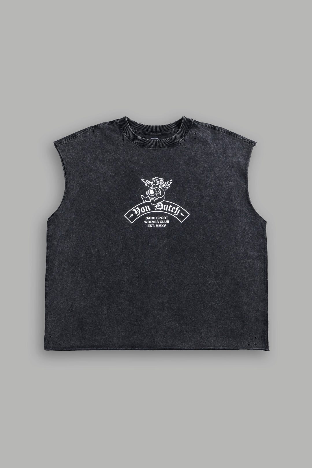 Darc Covenant Distressed Grunge Mid-Length Raw Hem Muscle Tee in Black