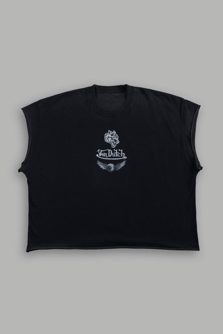 Take-Off Grunge Cut-Off Mid-Length Raw Hem Tee in Black