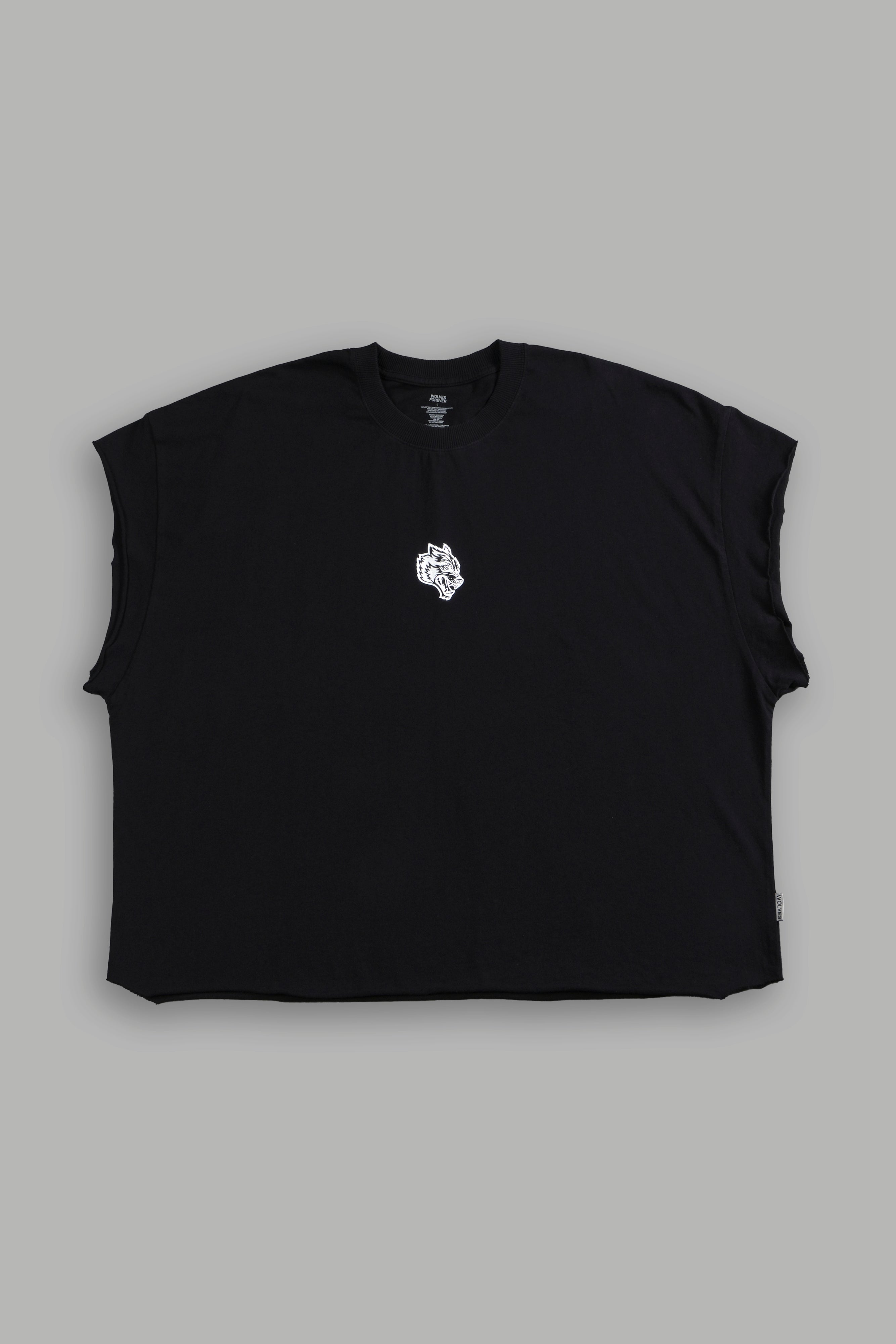 Wolf Head Grunge Cut-Off Tee in Black