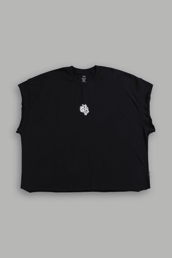 Wolf Head Grunge Cut-Off Tee in Black