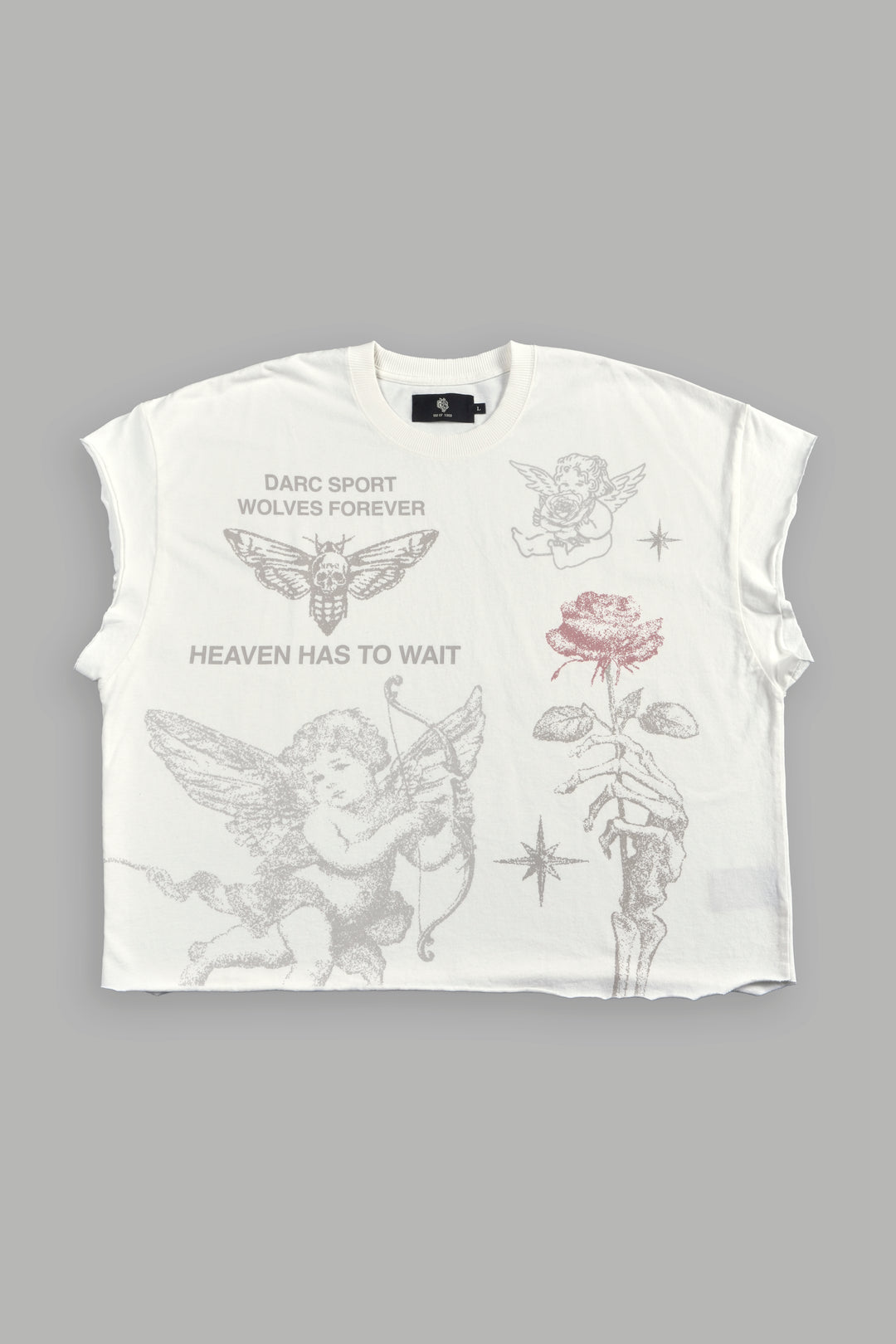 Sacred Flash Grunge Cut-Off Tee in Cream