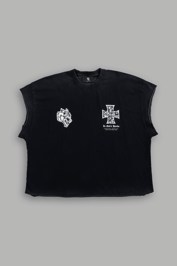 Iron Wolf Pack Grunge Cut-Off Tee in Black