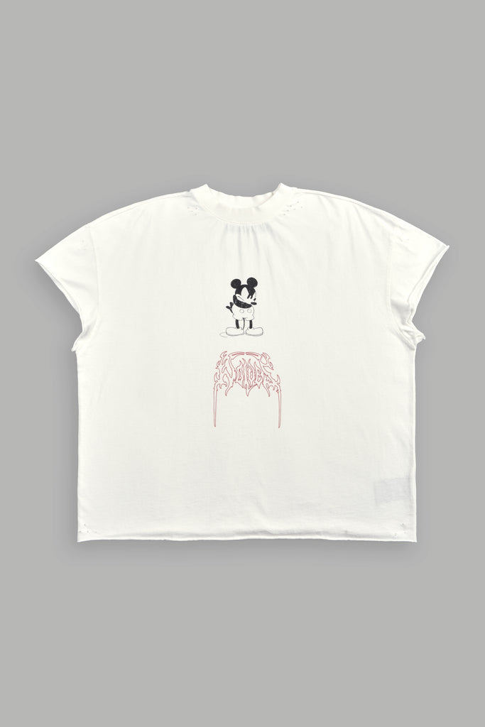 Mickey Mouse Onlyus Distressed Grunge Mid Length Raw Hem Cap