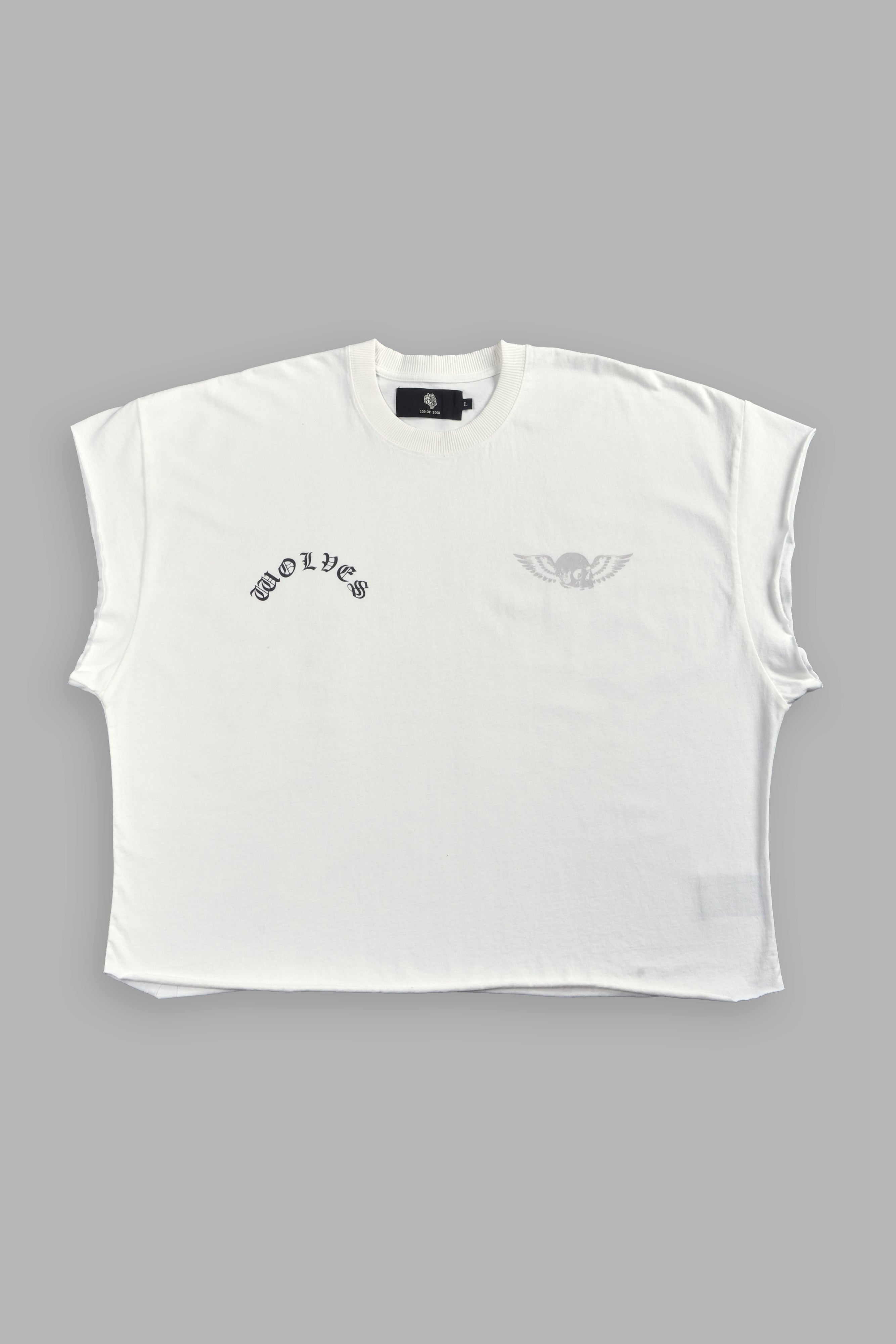 Darc Creed Grunge Cut-Off Tee in Cream