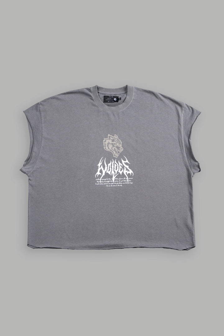 Shadow Shaman Grunge Cut-Off Tee in Dove Gray