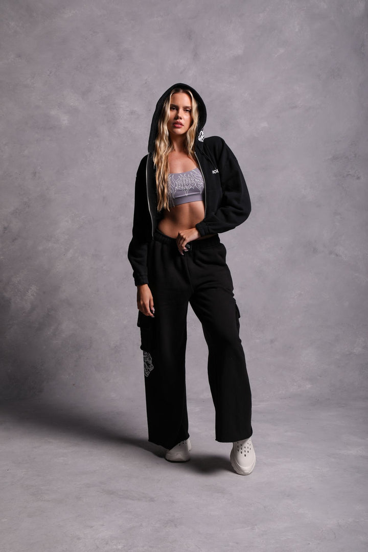 Halo "Vintage Chambers" (Cropped) Zip Hoodie in Black