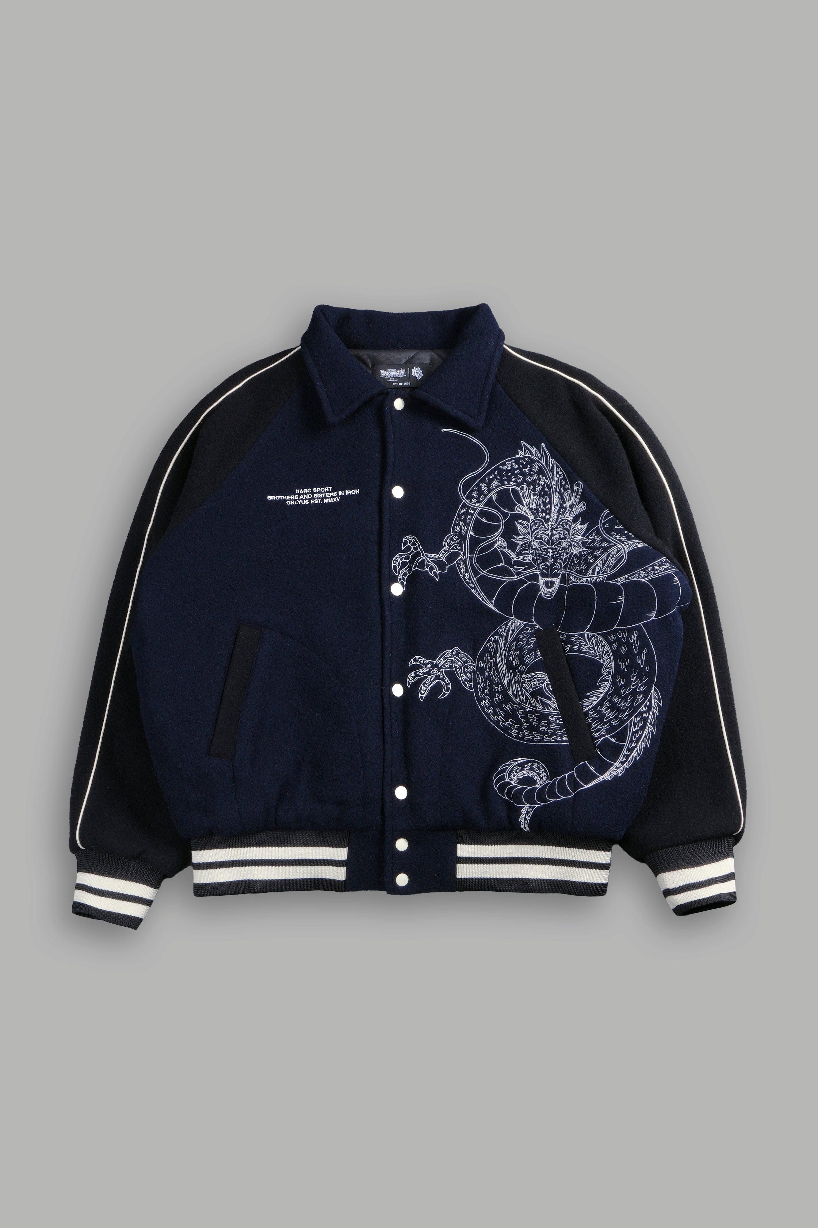 Our Wish V2 Letterman Jacket in Navy/Black