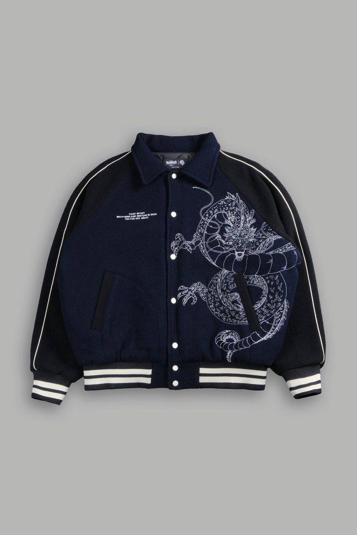 Our Wish V2 Letterman Jacket in Navy/Black