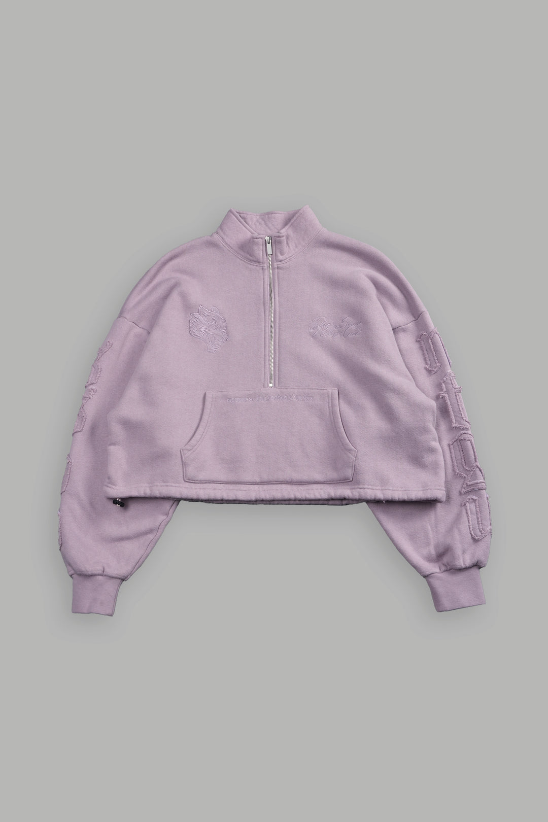 Our Mantra Appliqué Oversized "Everson" Mockneck in Purple Smoke