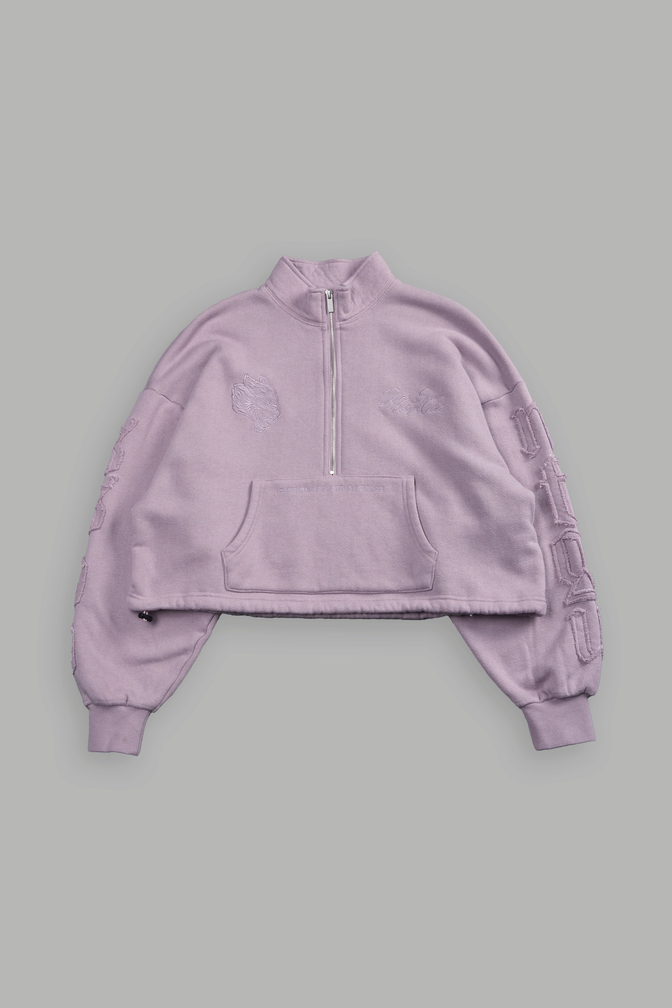 Our Mantra Appliqué Oversized "Everson" Mockneck in Purple Smoke