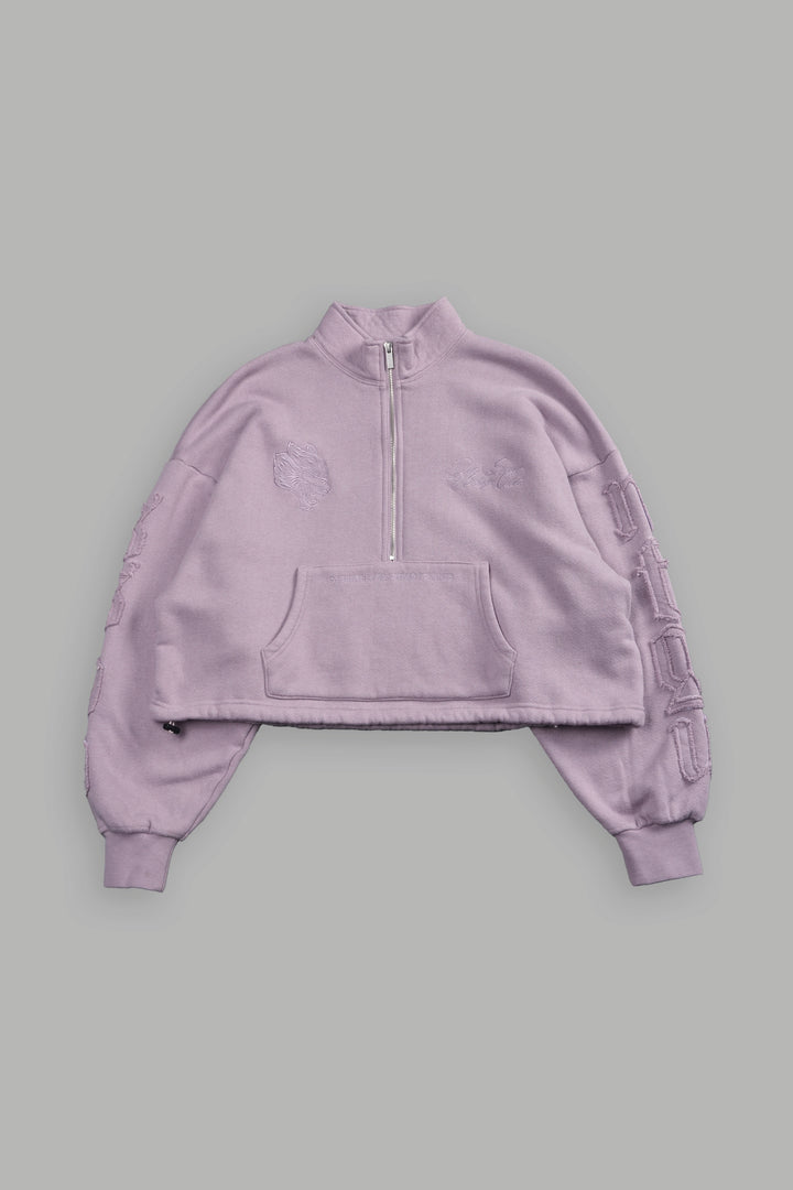 Our Mantra Appliqué Oversized "Everson" Mockneck in Purple Smoke