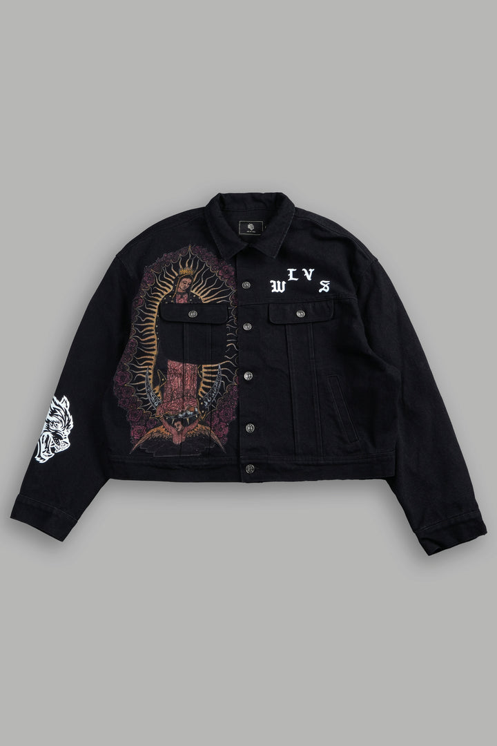 Nuestra Senora Cropped American Denim Jacket In Black