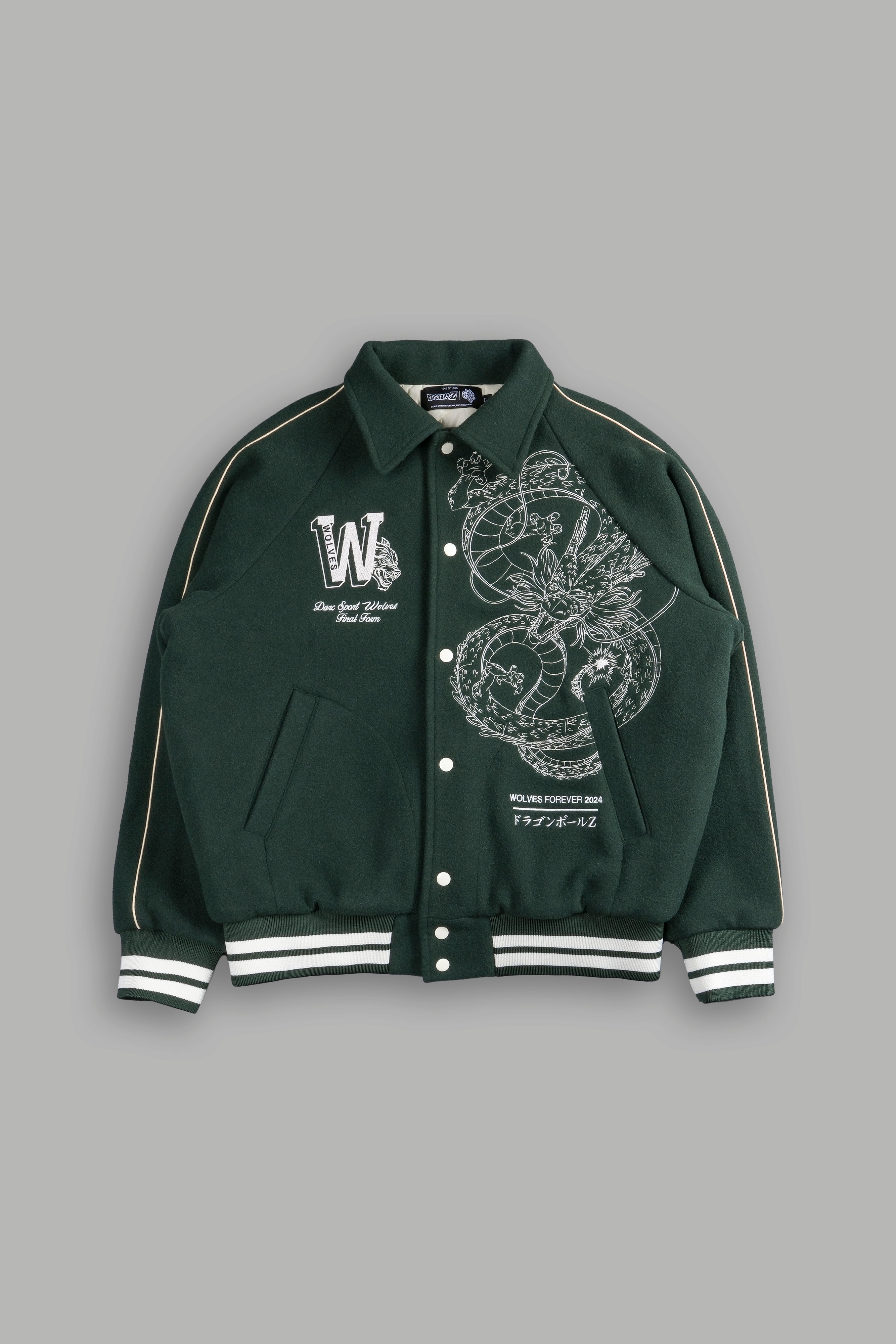 Our Wish Letterman Jacket in Forest Green