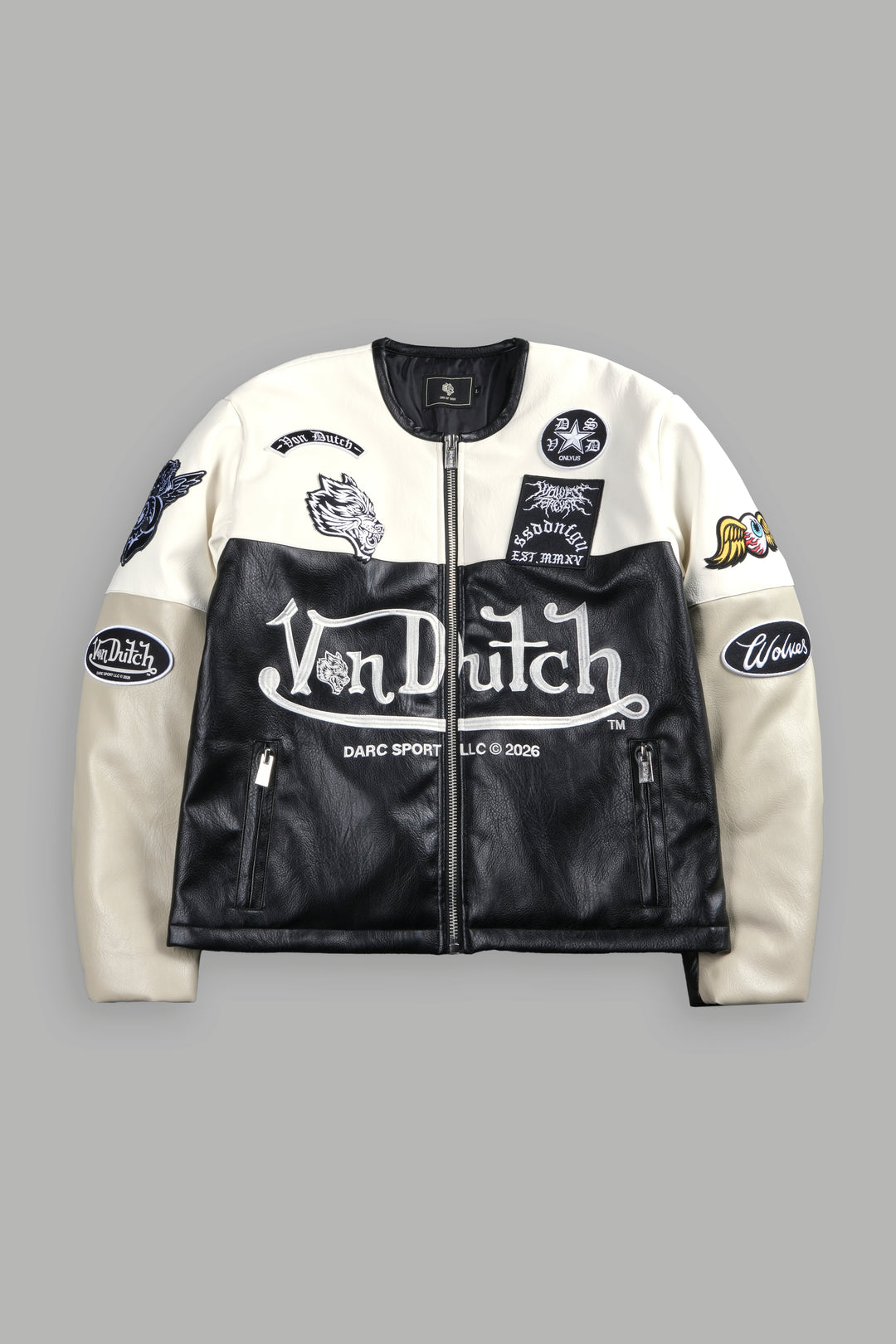 Darc  Kulture Johnny Biker Jacket in Cream/Black/Wolf Gray