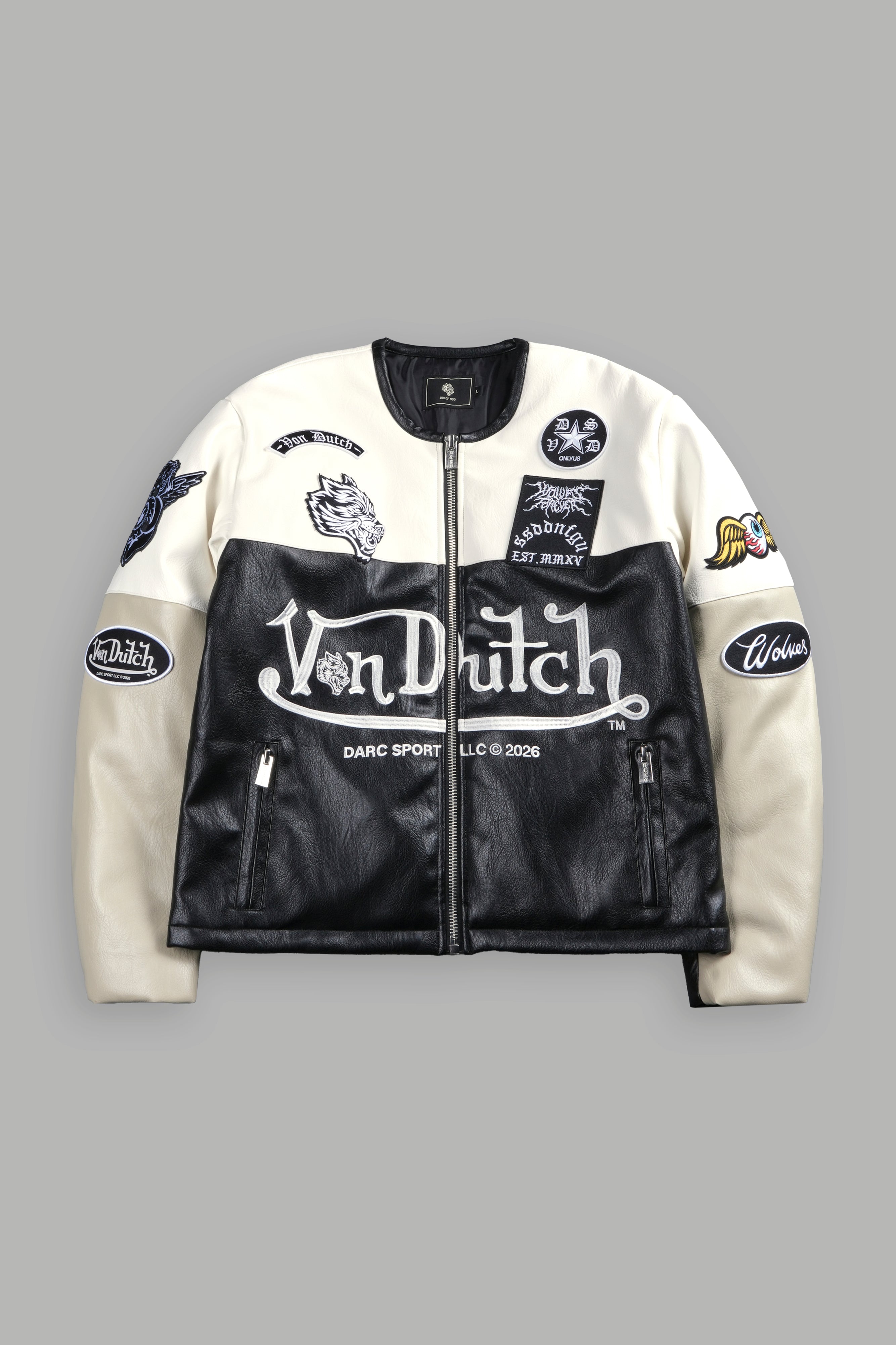 Darc  Kulture Johnny Biker Jacket in Cream/Black/Wolf Gray