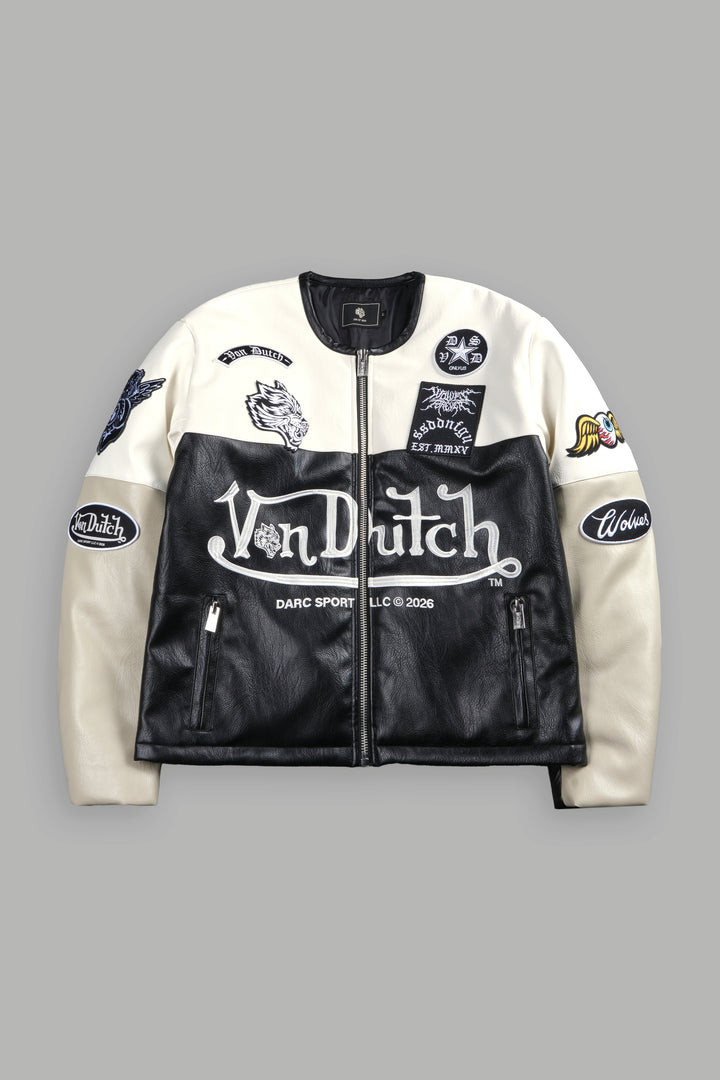 Darc  Kulture Johnny Biker Jacket in Cream/Black/Wolf Gray