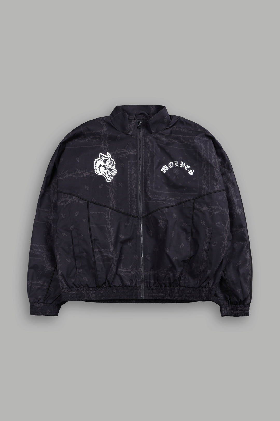 Thorned Paisley Quinn Track Jacket in Black Thorn Paisley