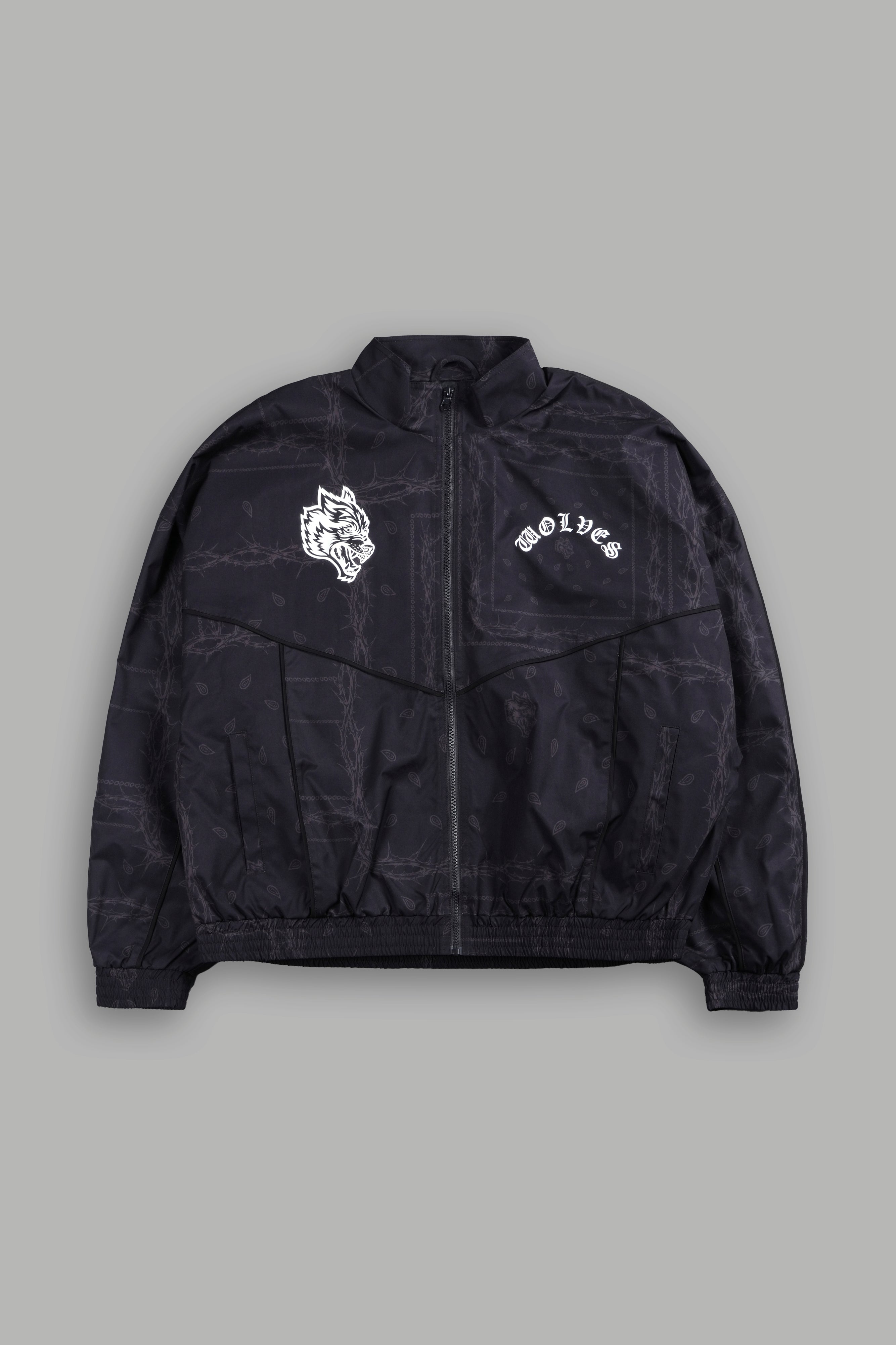 Thorned Paisley Quinn Track Jacket in Black Thorn Paisley