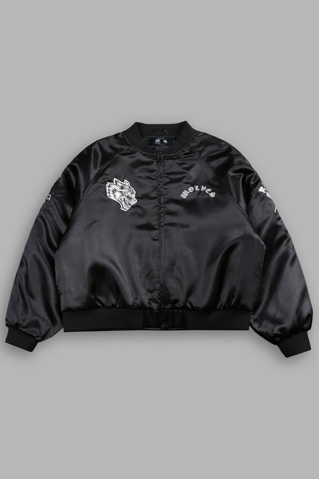 Last Love Unisex Cropped Satin Bomber Jacket in Black