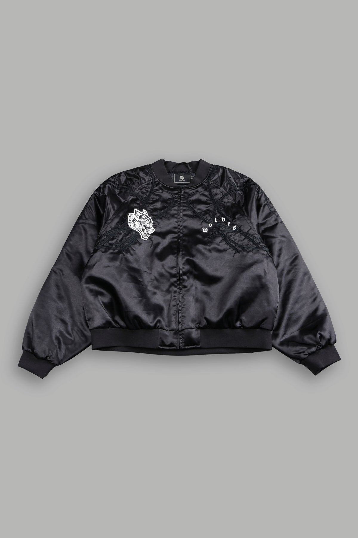Thorns Frvr Cropped Satin Bomber Jacket In Black