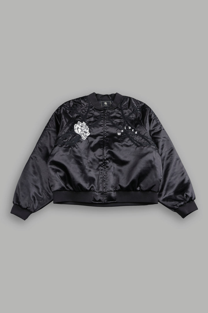 Thorns Frvr Cropped Satin Bomber Jacket In Black