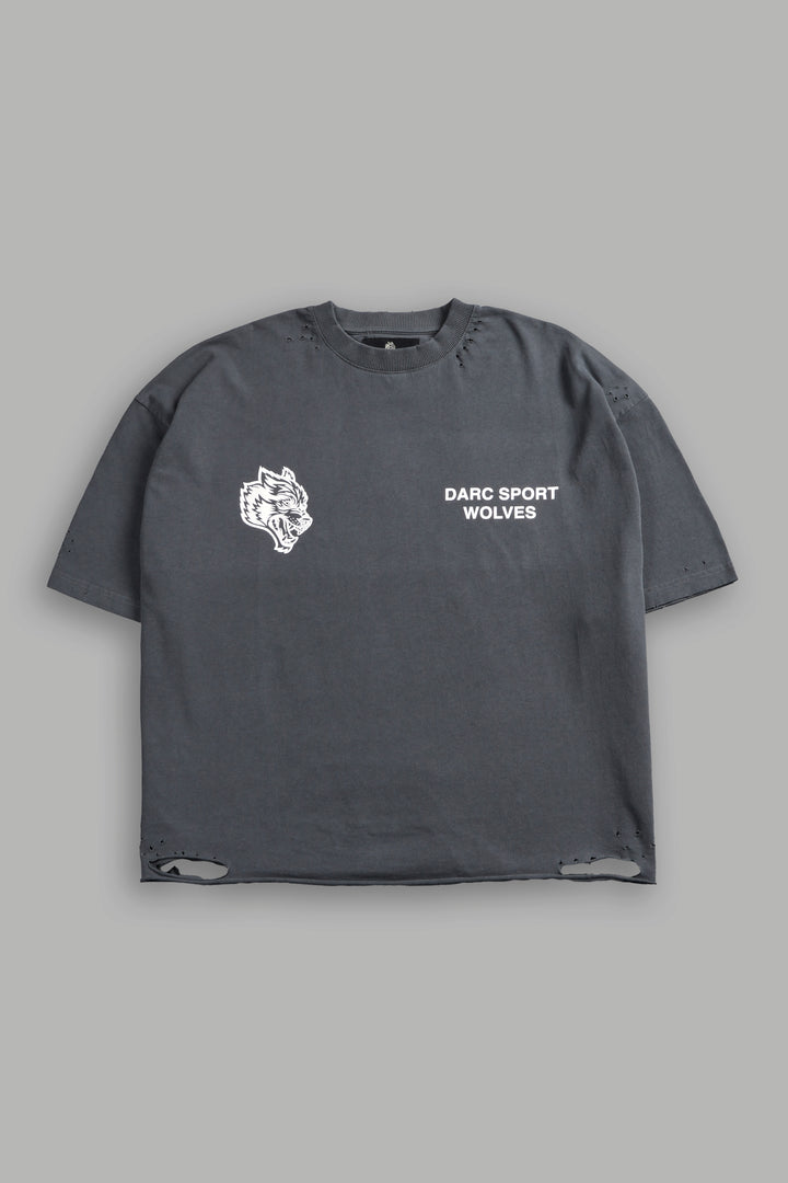 Sangrado Distressed Grunge "Box Cut" Tee in Slate Gray