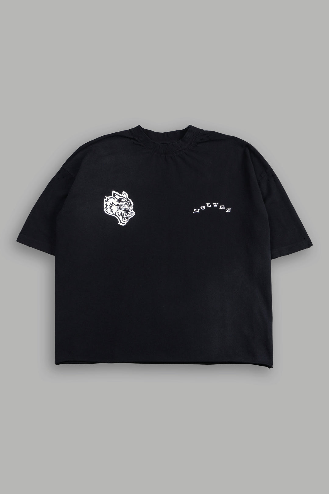 Big Bad Wolf Pyramd Distressed Grunge Box Cut Tee V2 in Black Sun Fade