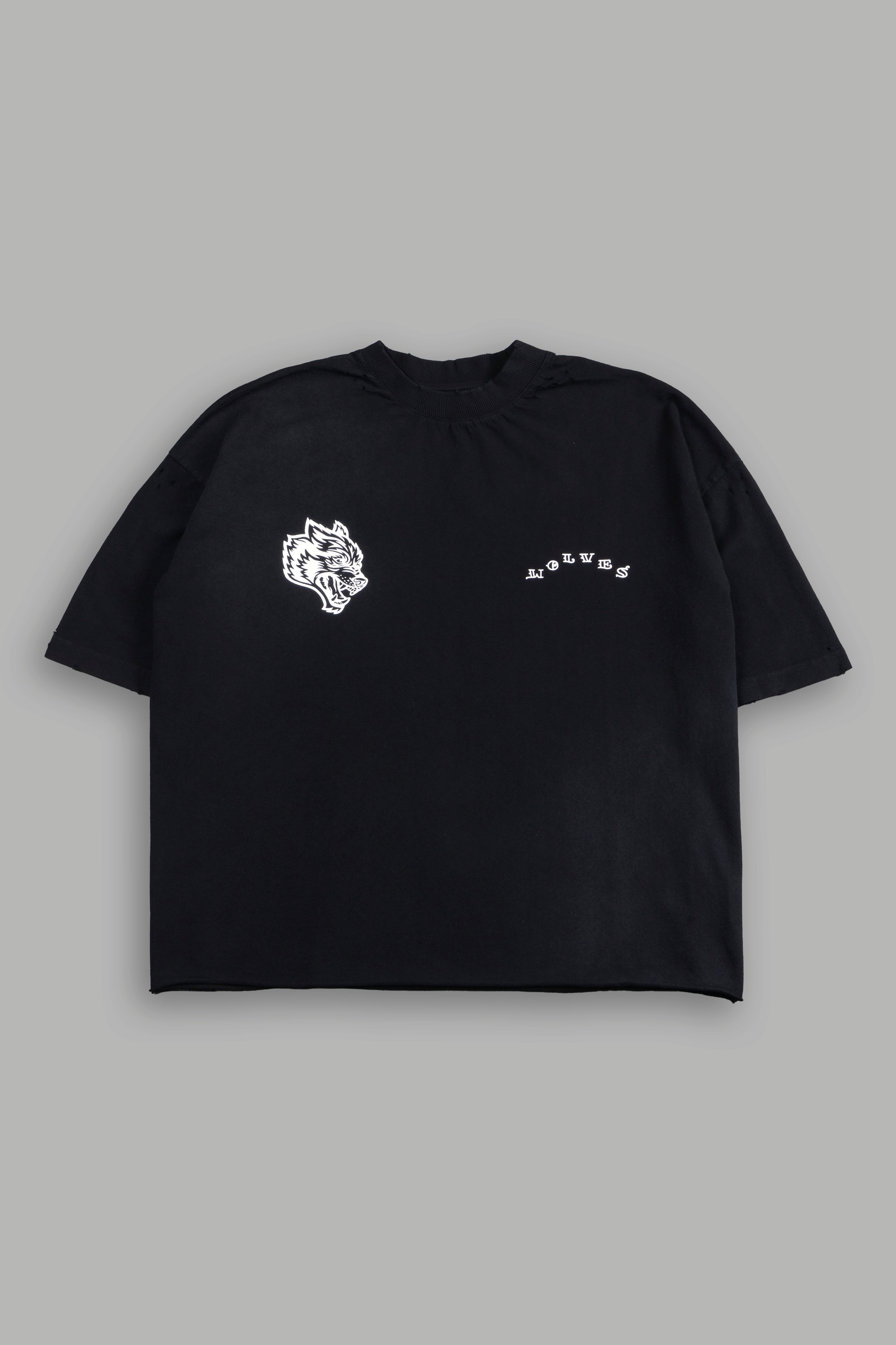 Big Bad Wolf Pyramd Distressed Grunge Box Cut Tee V2 in Black Sun Fade