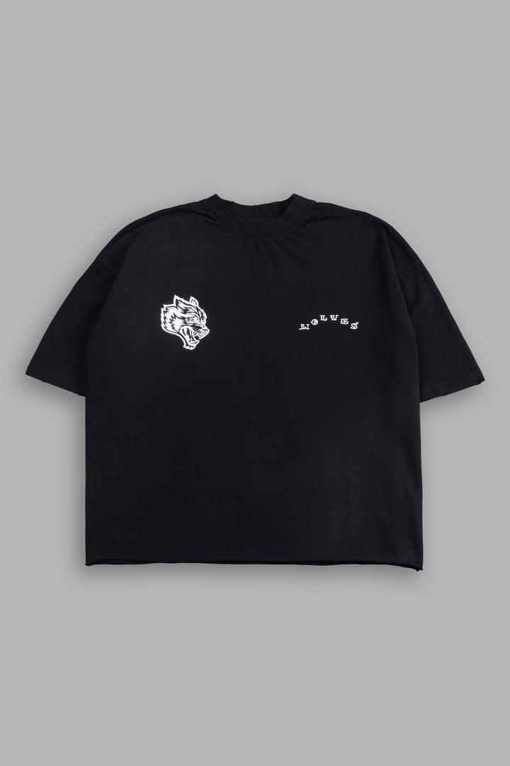 Big Bad Wolf Pyramd Distressed Grunge Box Cut Tee V2 in Black Sun Fade
