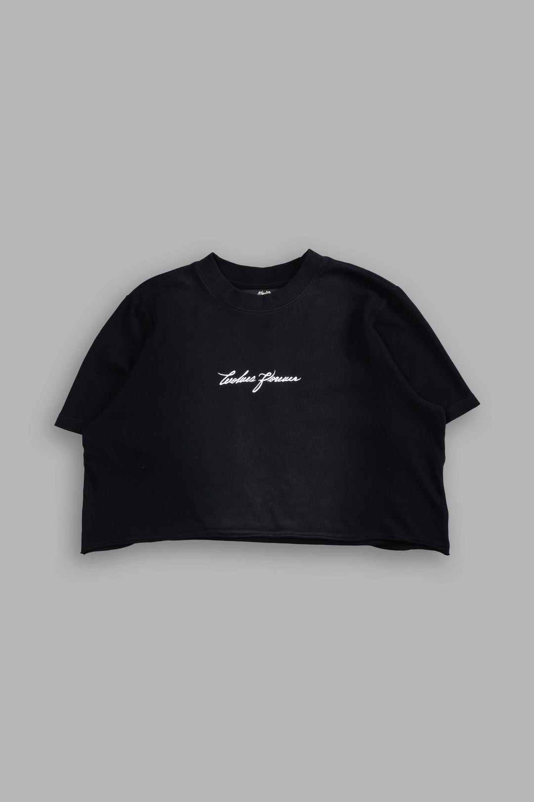 Our Script "Premium" (Cropped) Tee in Black Spine Sun Fade