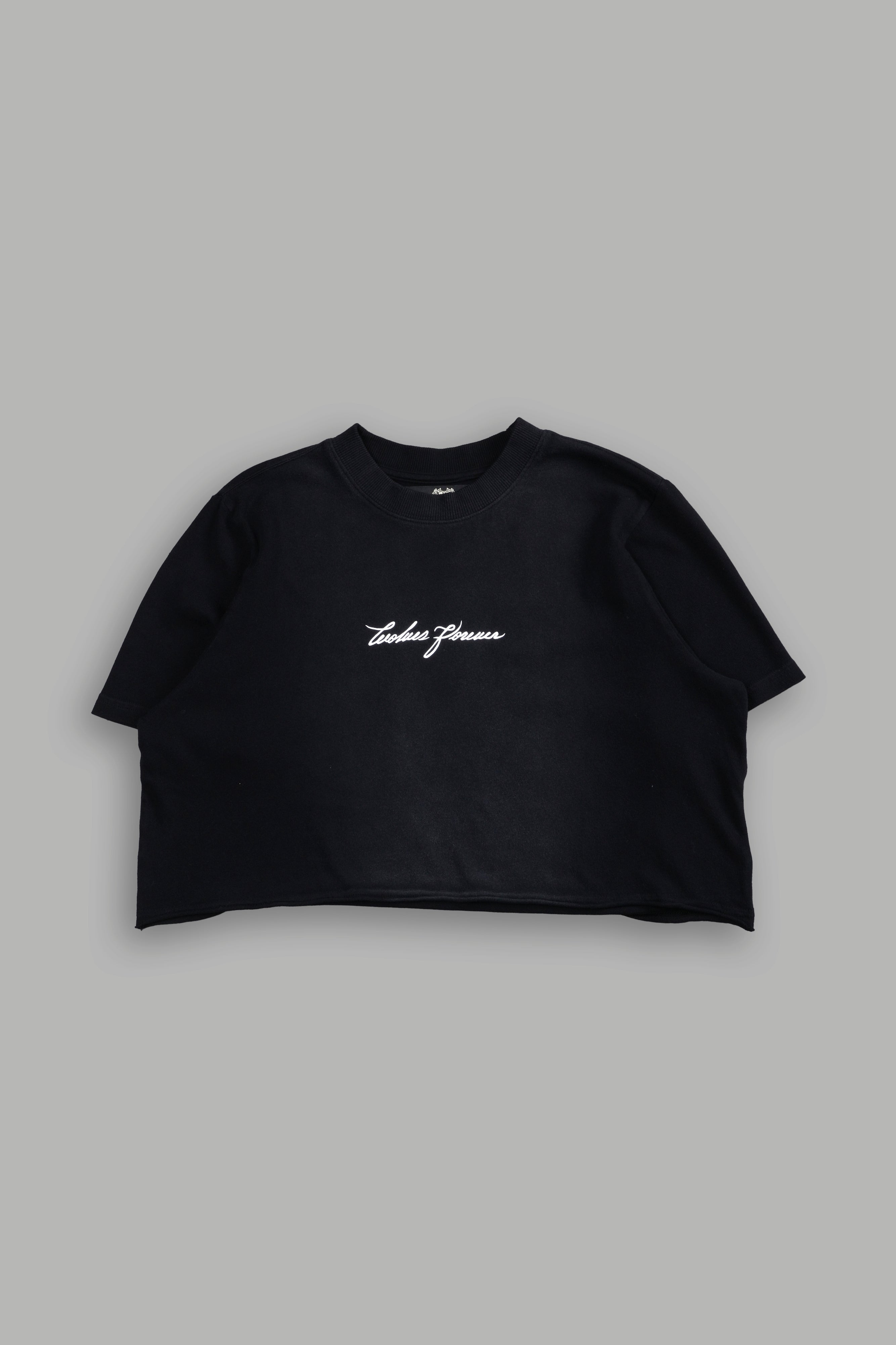 Our Script "Premium" (Cropped) Tee in Black Spine Sun Fade