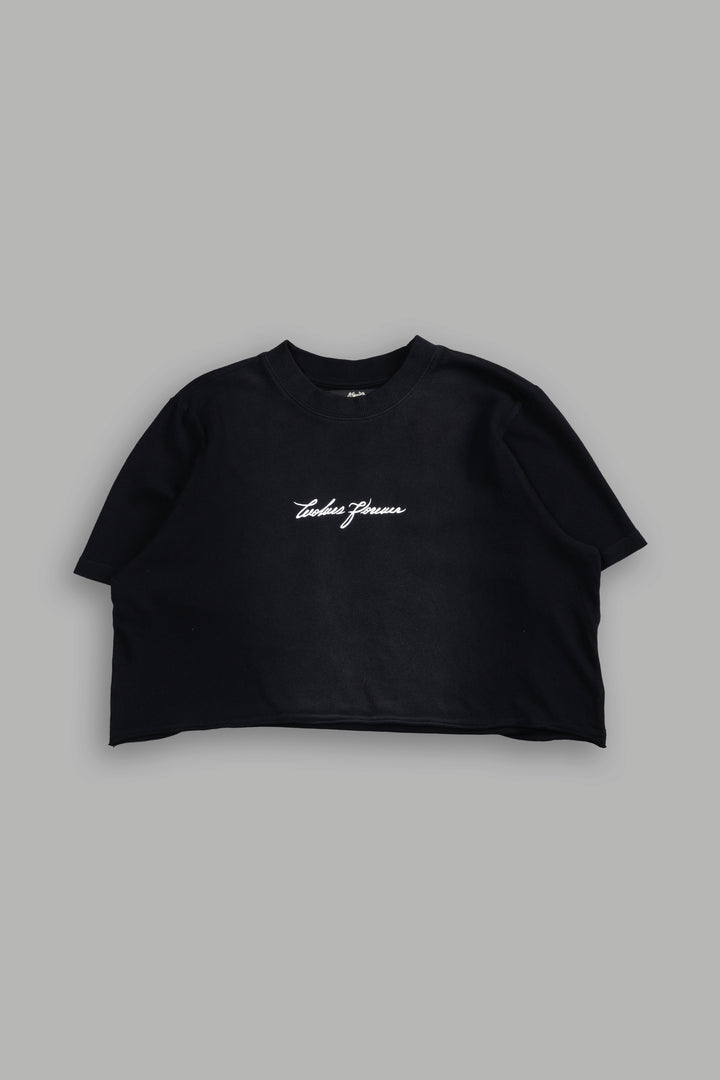Our Script "Premium" (Cropped) Tee in Black Spine Sun Fade