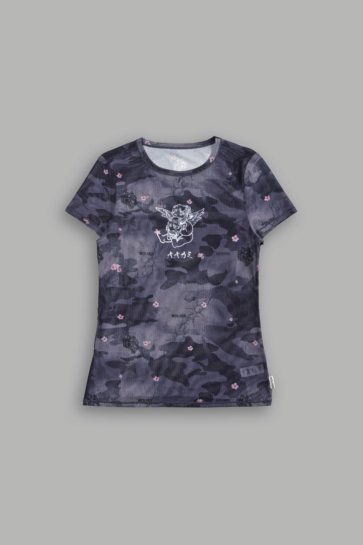 Oni Cherub Leah Mesh Ss Tee in Warrior In A Garden Black Camo