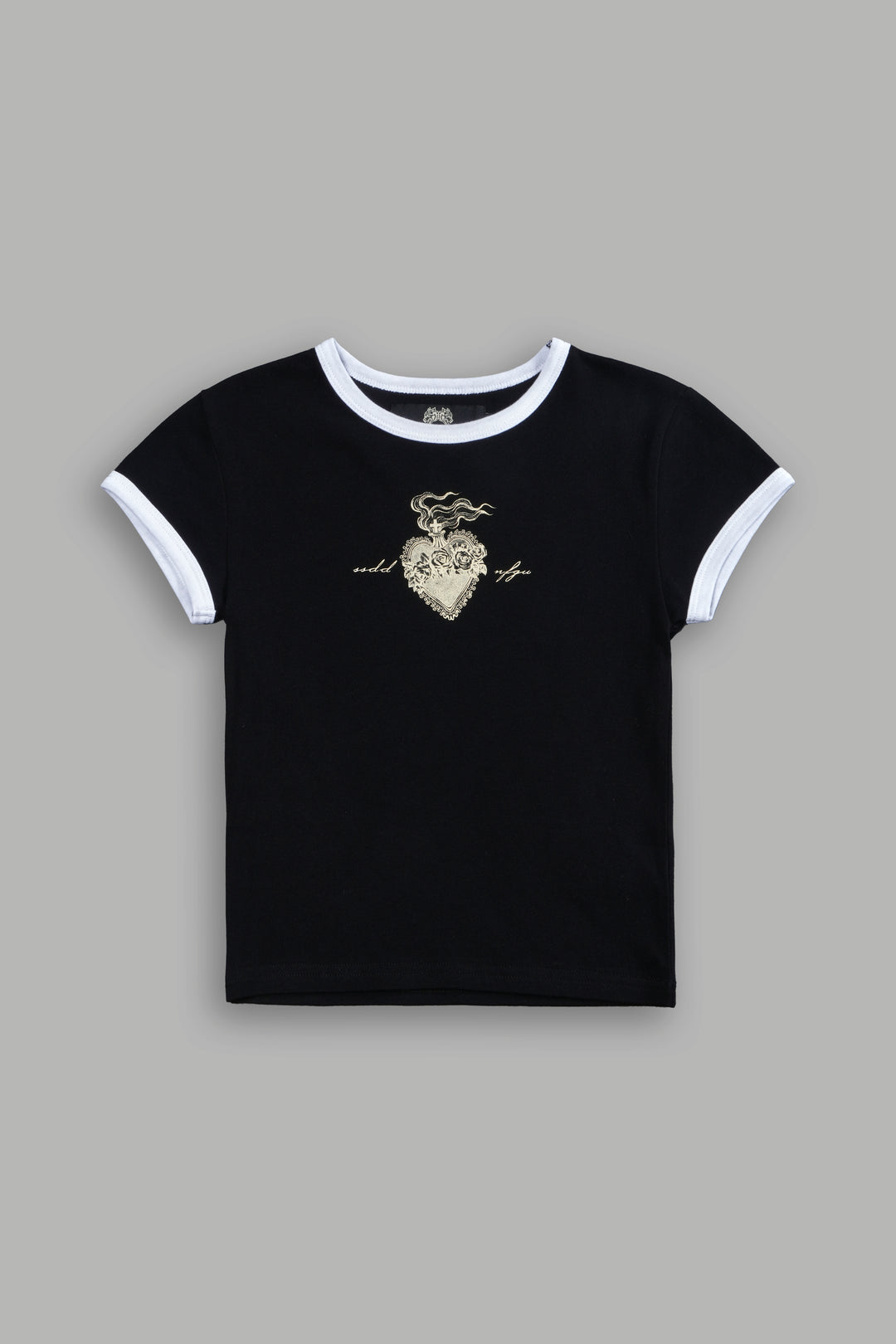 Sacred Flame Ringer "Baby" Tee in Black/White