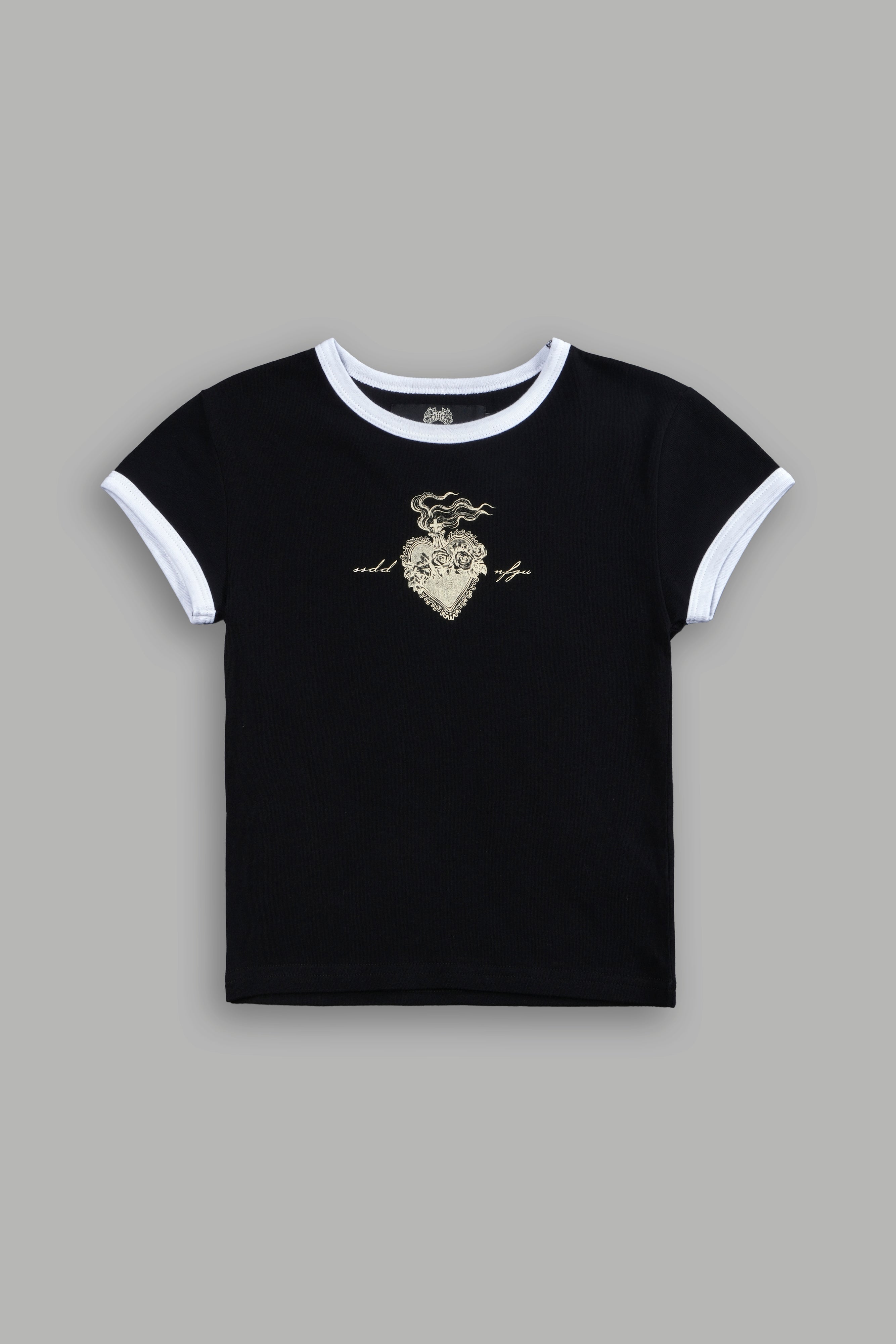 Sacred Flame Ringer "Baby" Tee in Black/White