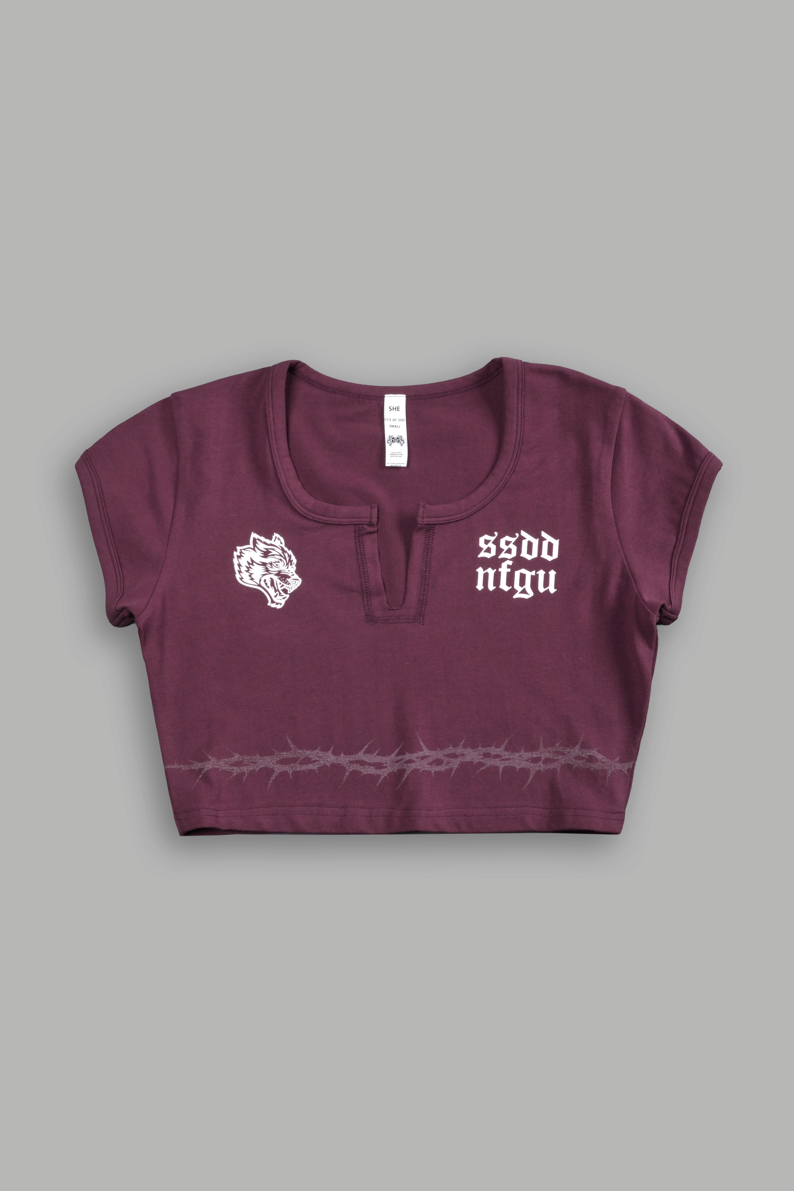 SSDDNFGU Thorns "Josie" Crop Baby Tee in Cherry Wine