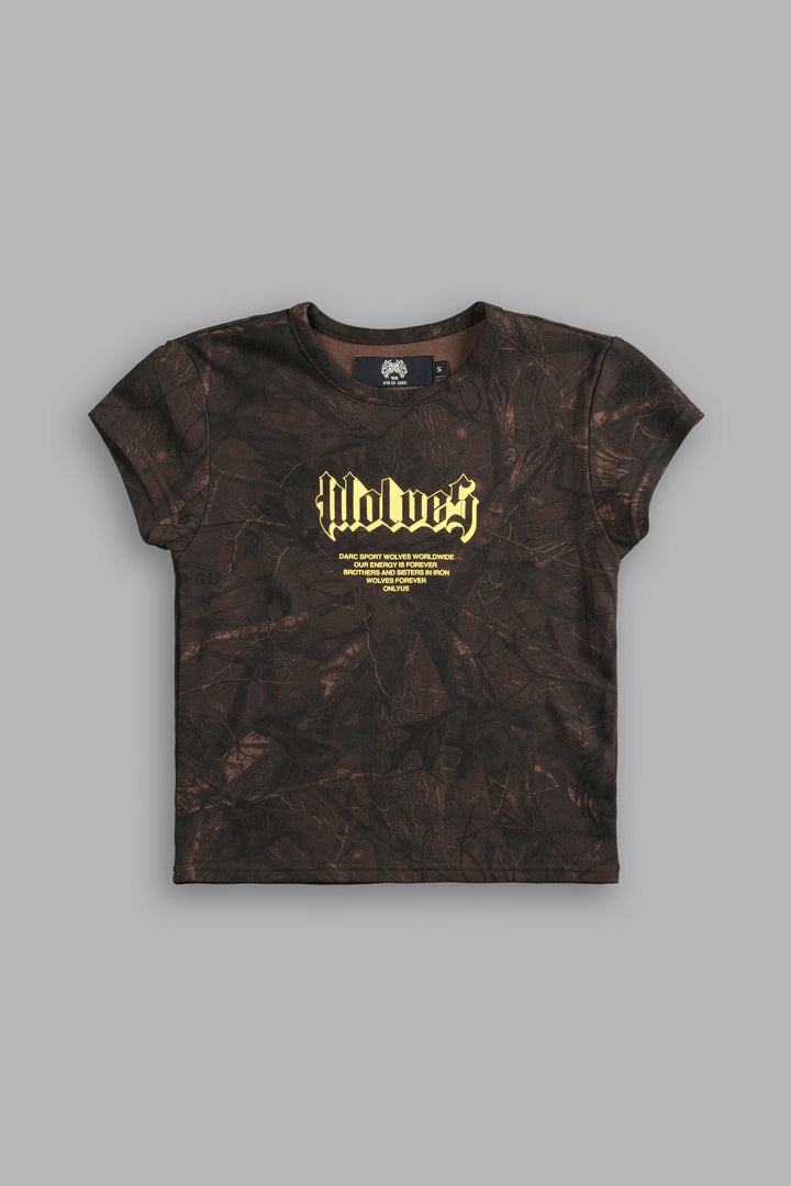 Never Back Down "Baby" Tee in Brown Driftwood Forest Camo