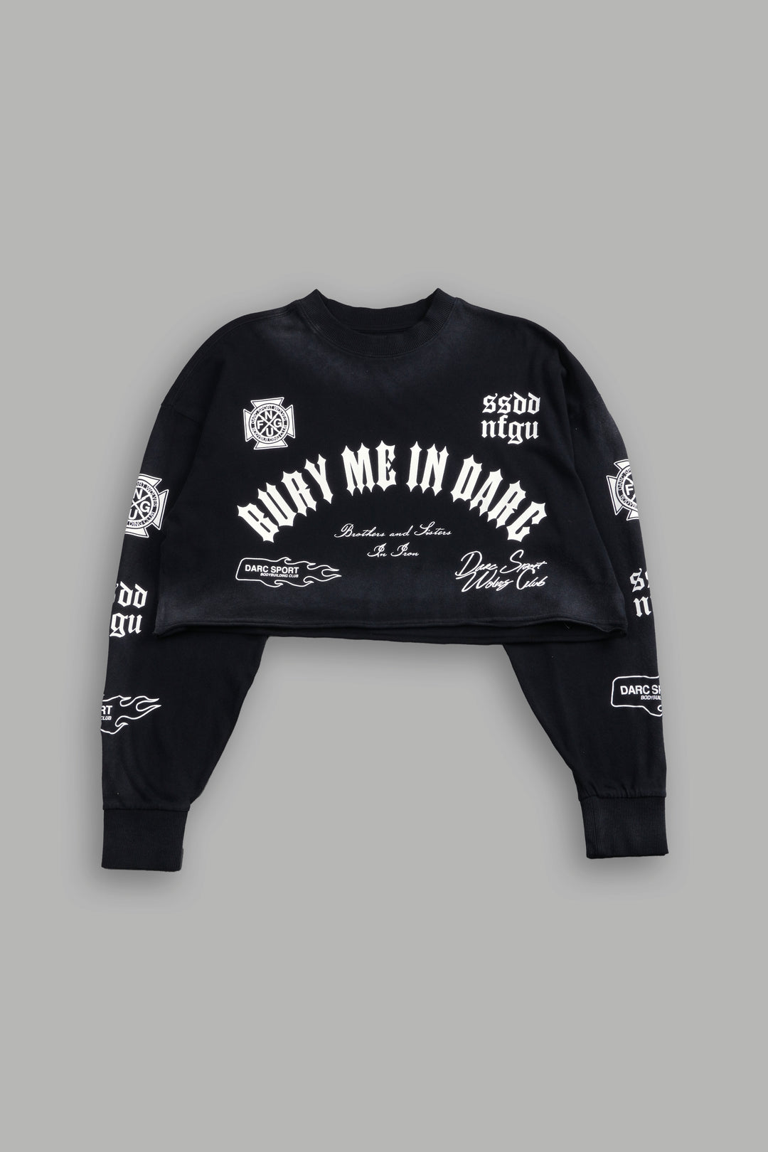 Wolves For Life "Premium" Oversized Cropped L/S Tee in Black Drift Wash