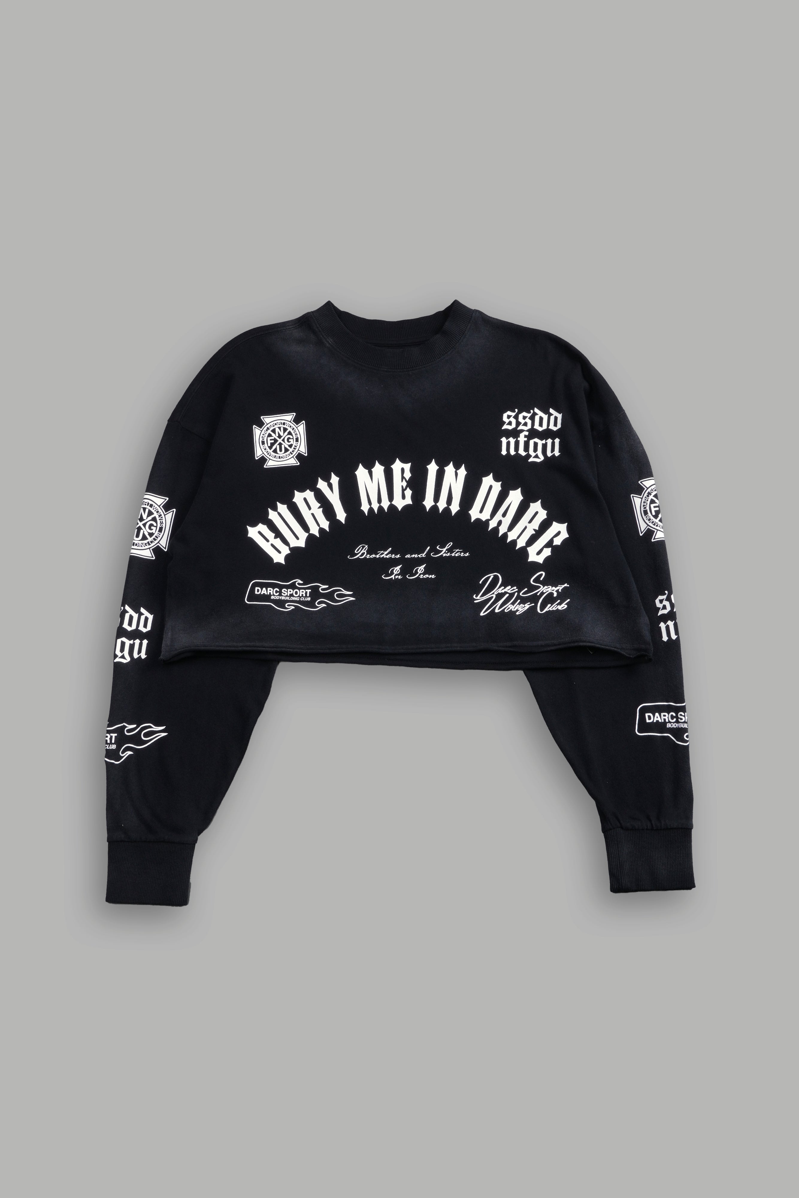 Wolves For Life "Premium" Oversized Cropped L/S Tee in Black Drift Wash