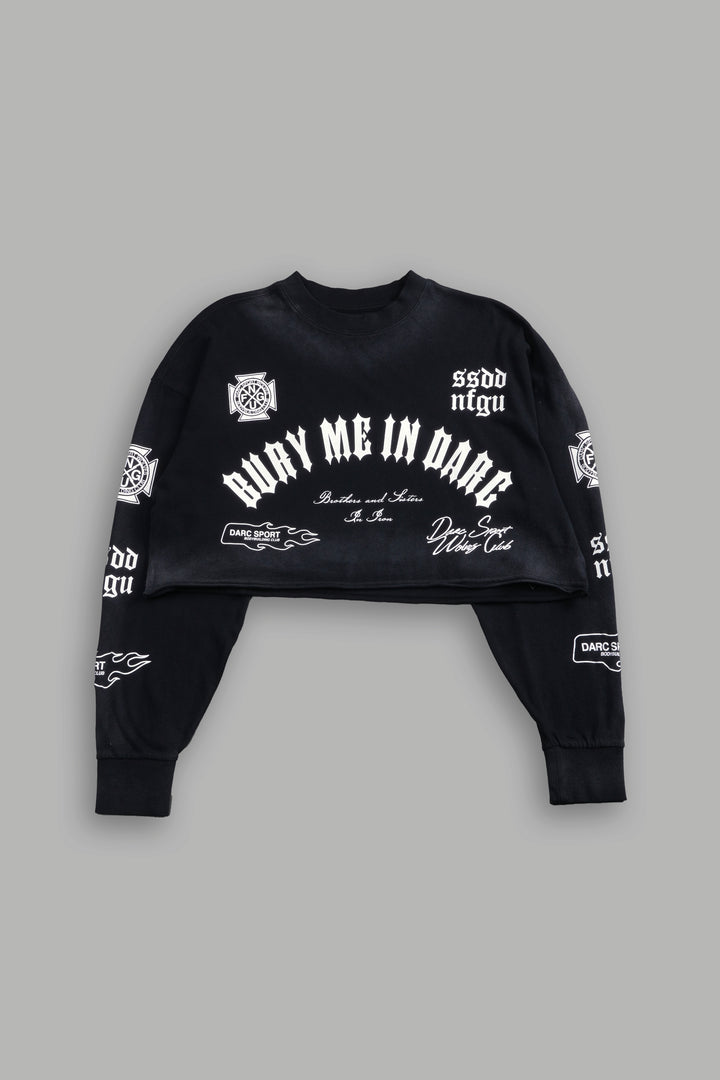 Wolves For Life "Premium" Oversized Cropped L/S Tee in Black Drift Wash
