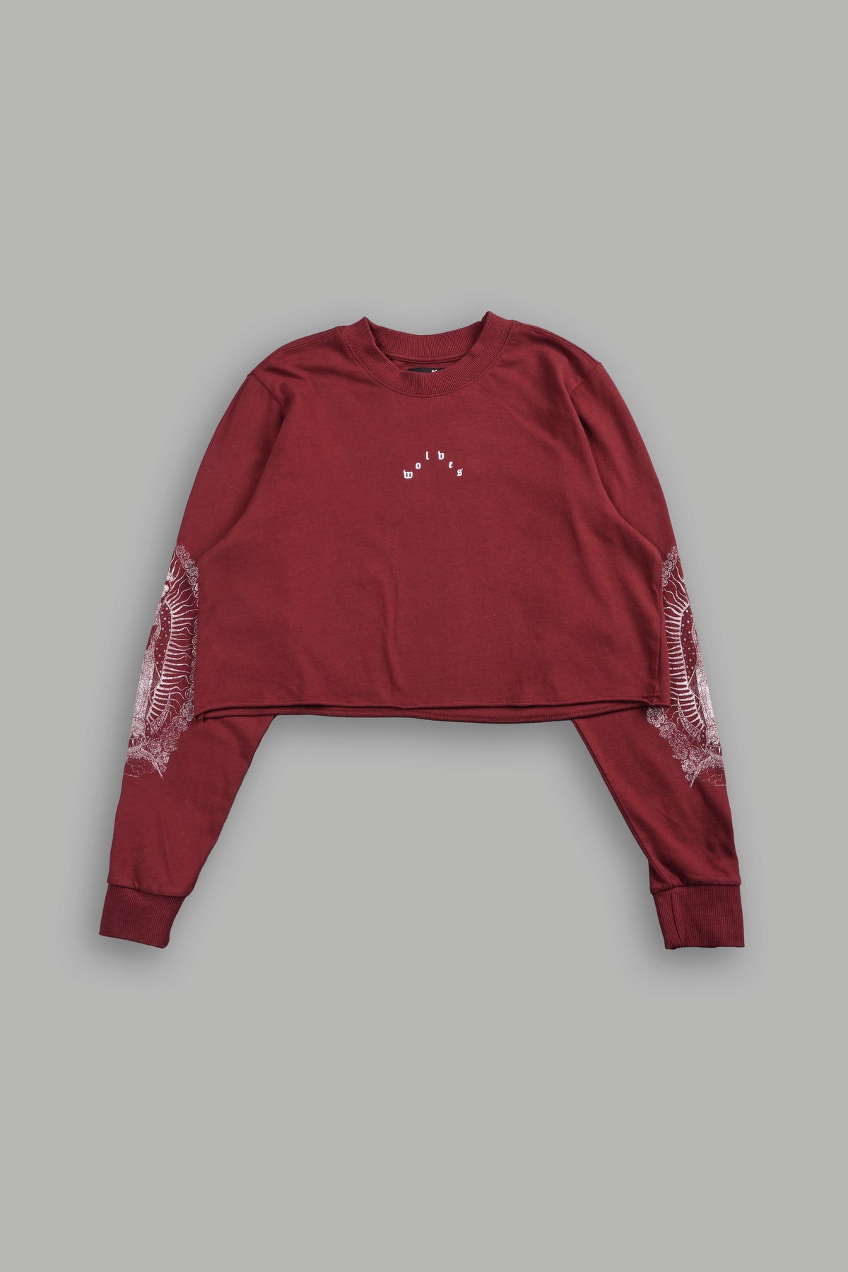 Nuestra Senora Premium Cropped Ls Tee In Cherry Red