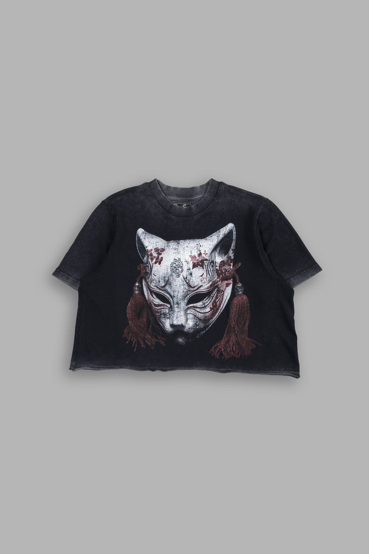 Kitsune Mask "Premium Vintage" (Cropped) Tee in Black