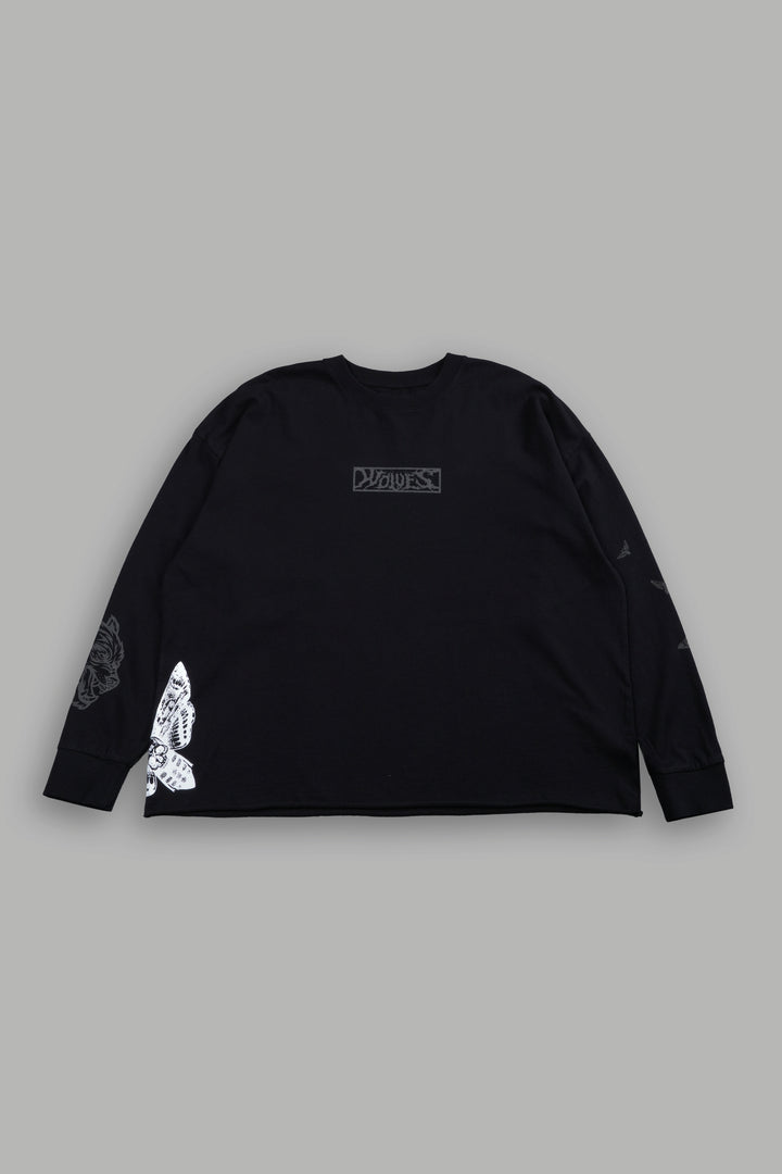 Wolves Valor Grunge Mid Length Raw Hem Ls Tee in Black