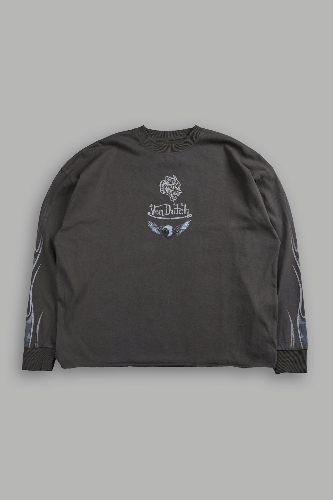 Take-Off Grunge Mid-Length Raw Hem LS Tee in Wolf Gray